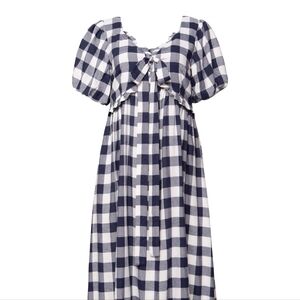 Ivy City Co Picnic Gingham Dress L Navy And White Smocked